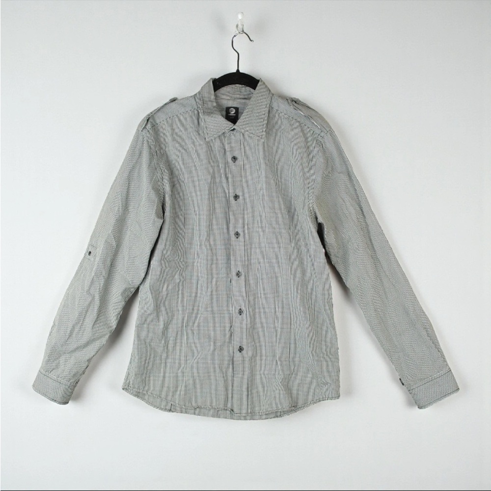 Adidas SLVR Button Up Long Sleeve Shirt Mens Large Gray Check Pattern Cotton